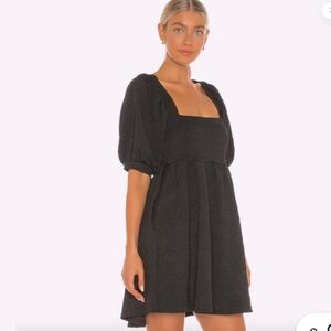NWOT Free People Violet Mini Puff Sleeve Dress in Texture Black Size XS